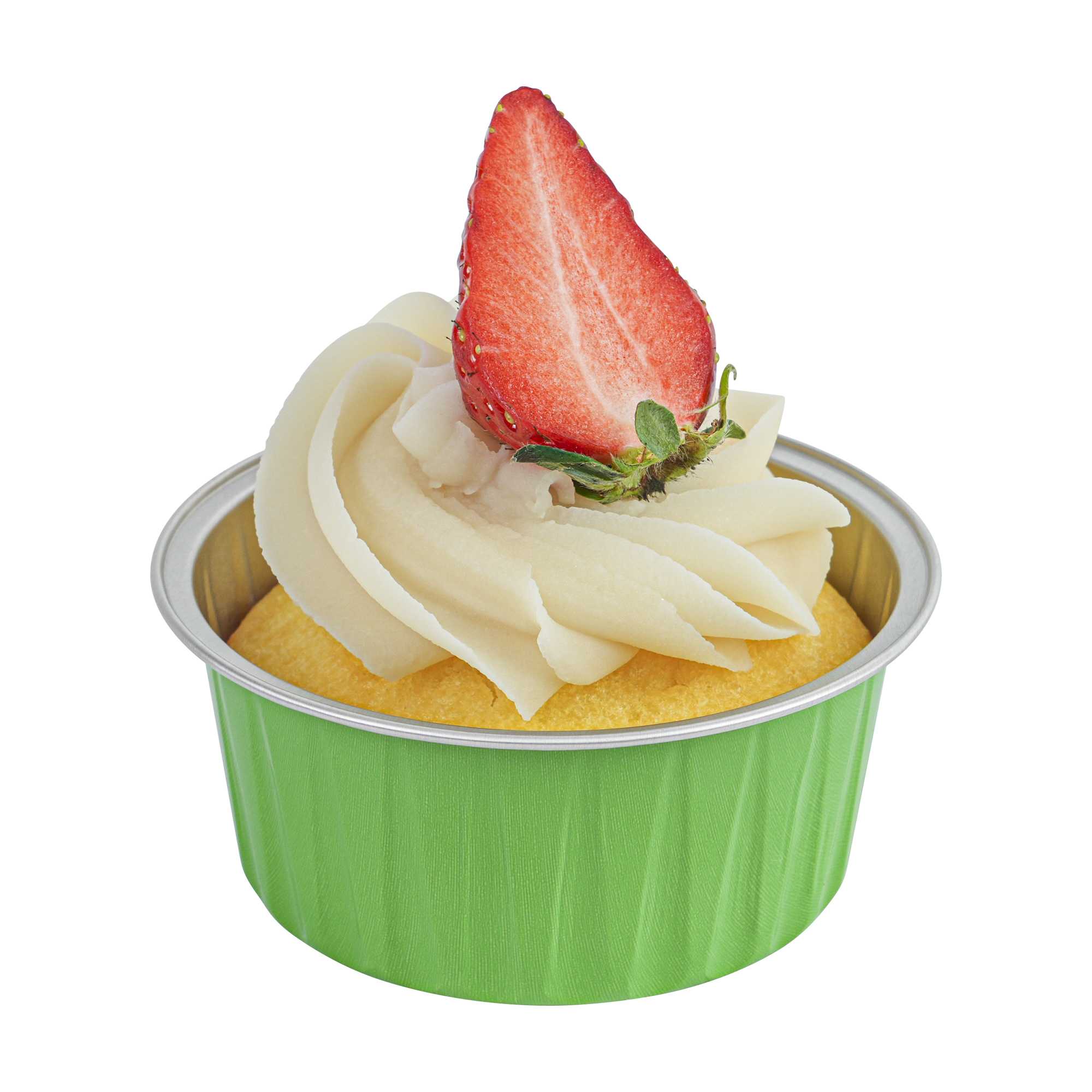 Foil Lux 4 oz Round Lime Green Aluminum Baking Cup - Lids Available - 3 1/4" x 3 1/4" x 1 1/2" - 100 count box