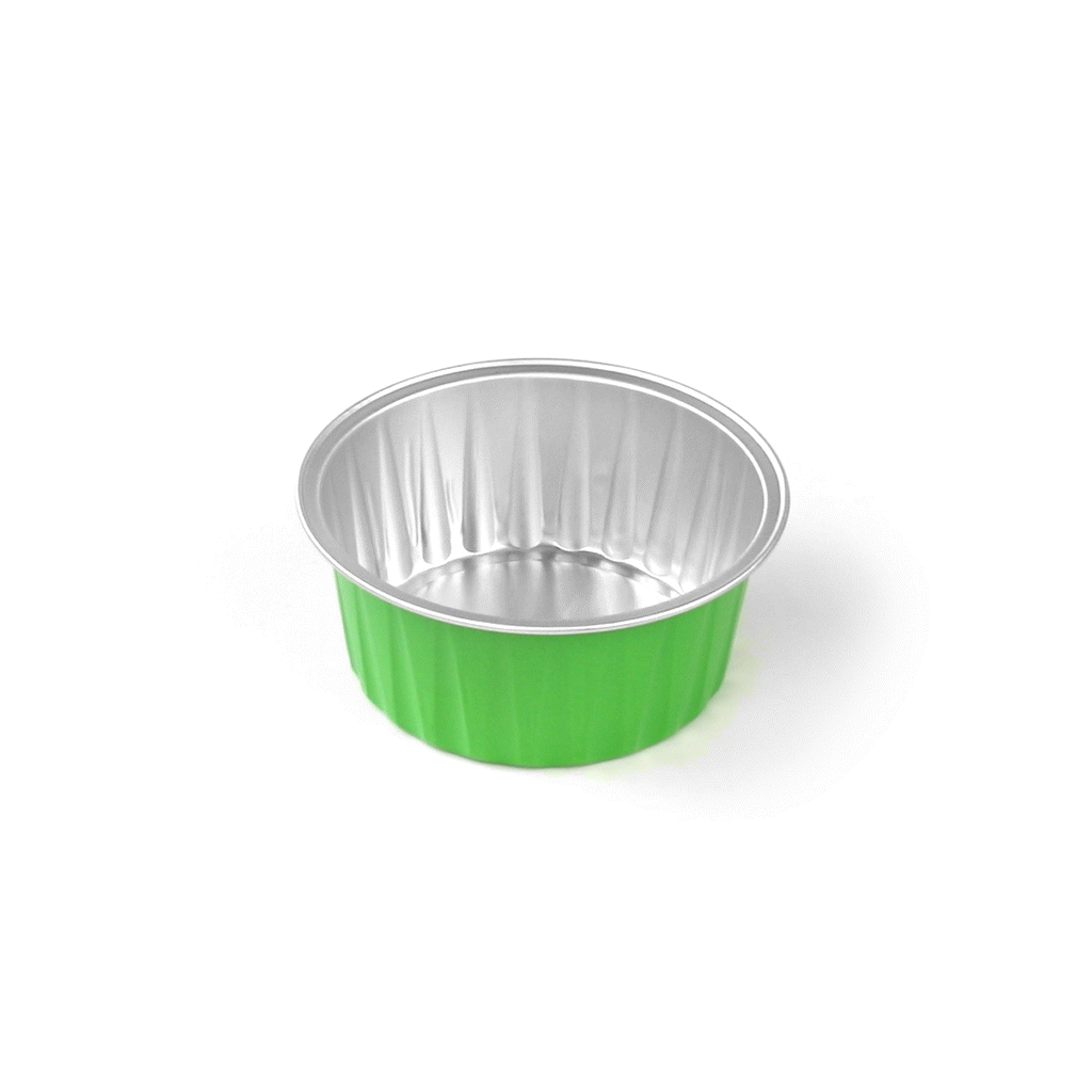 Foil Lux 4 oz Round Lime Green Aluminum Baking Cup - Lids Available - 3 1/4" x 3 1/4" x 1 1/2" - 100 count box
