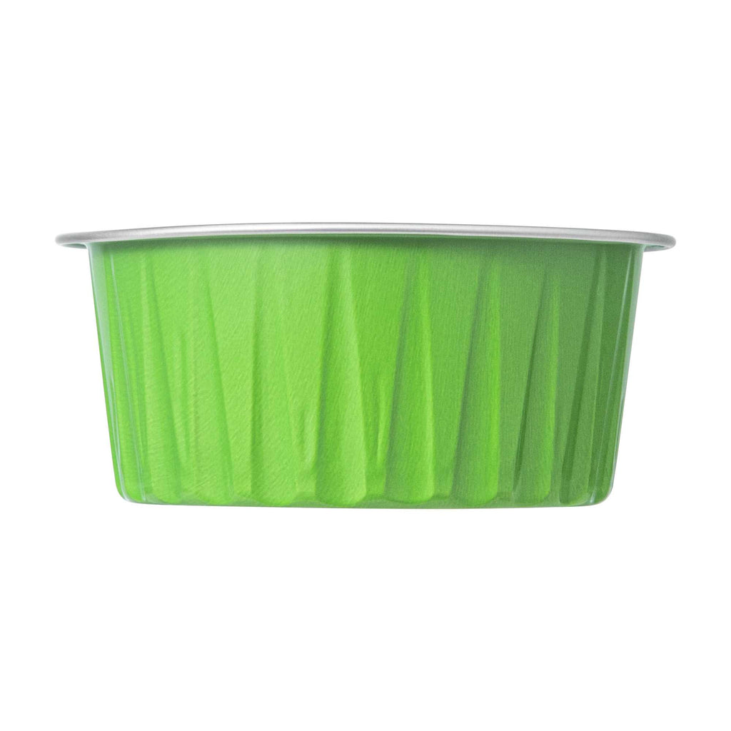 Foil Lux 4 oz Round Lime Green Aluminum Baking Cup - Lids Available - 3 1/4" x 3 1/4" x 1 1/2" - 100 count box