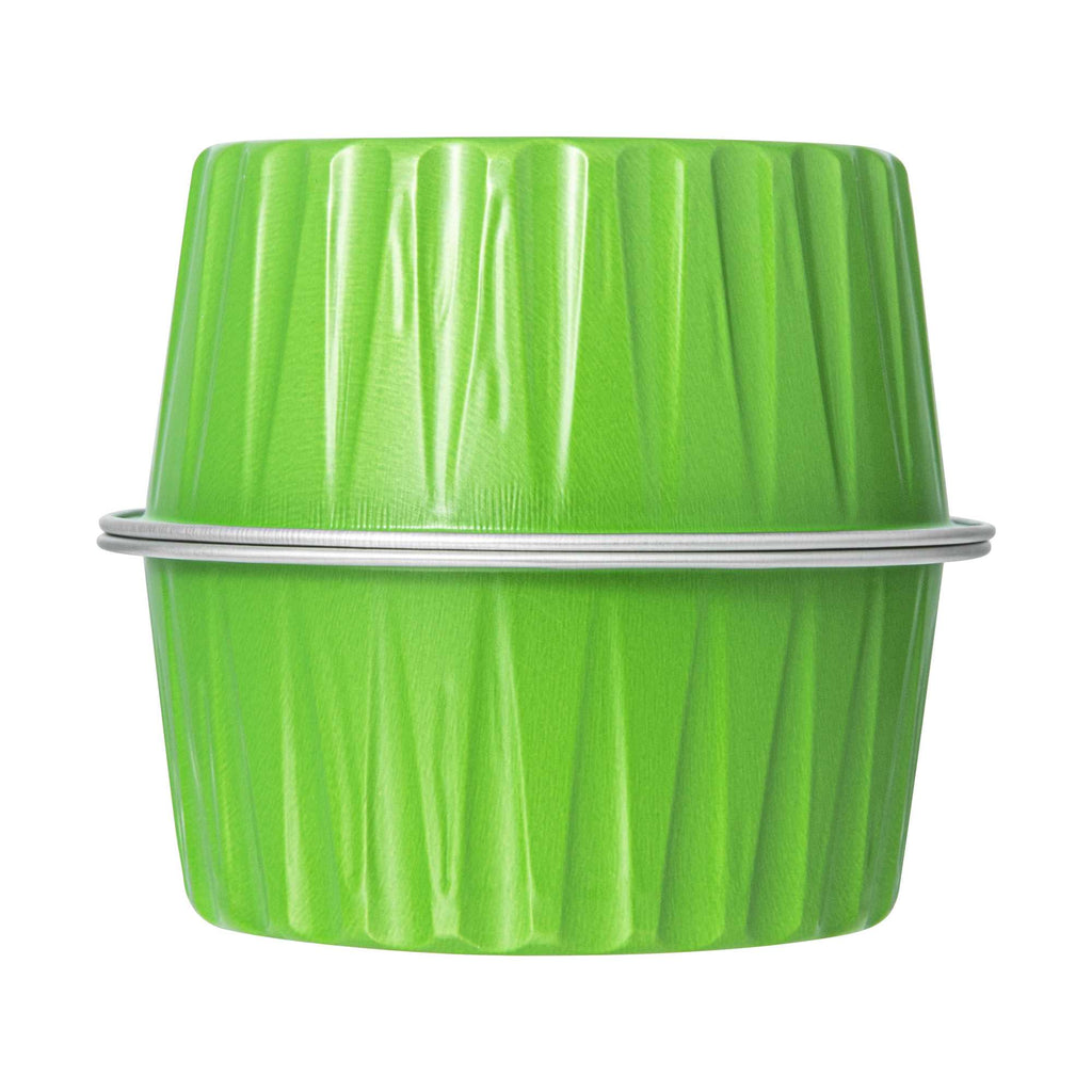 Foil Lux 4 oz Round Lime Green Aluminum Baking Cup - Lids Available - 3 1/4" x 3 1/4" x 1 1/2" - 100 count box