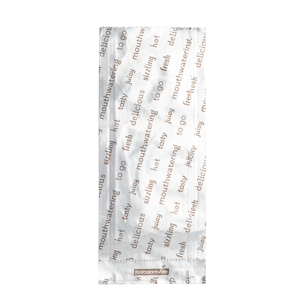 Bag Tek Paper Printed Small Hot Dog Foil Bag - 3 3/4" x 1 1/4" x 9" - 100 count box