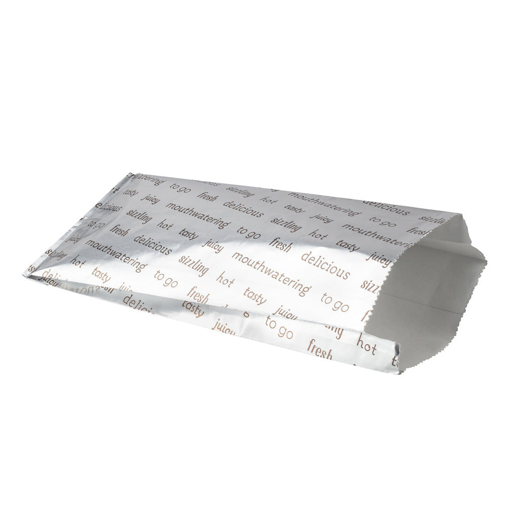 Bag Tek Paper Printed Small Hot Dog Foil Bag - 3 3/4" x 1 1/4" x 9" - 100 count box