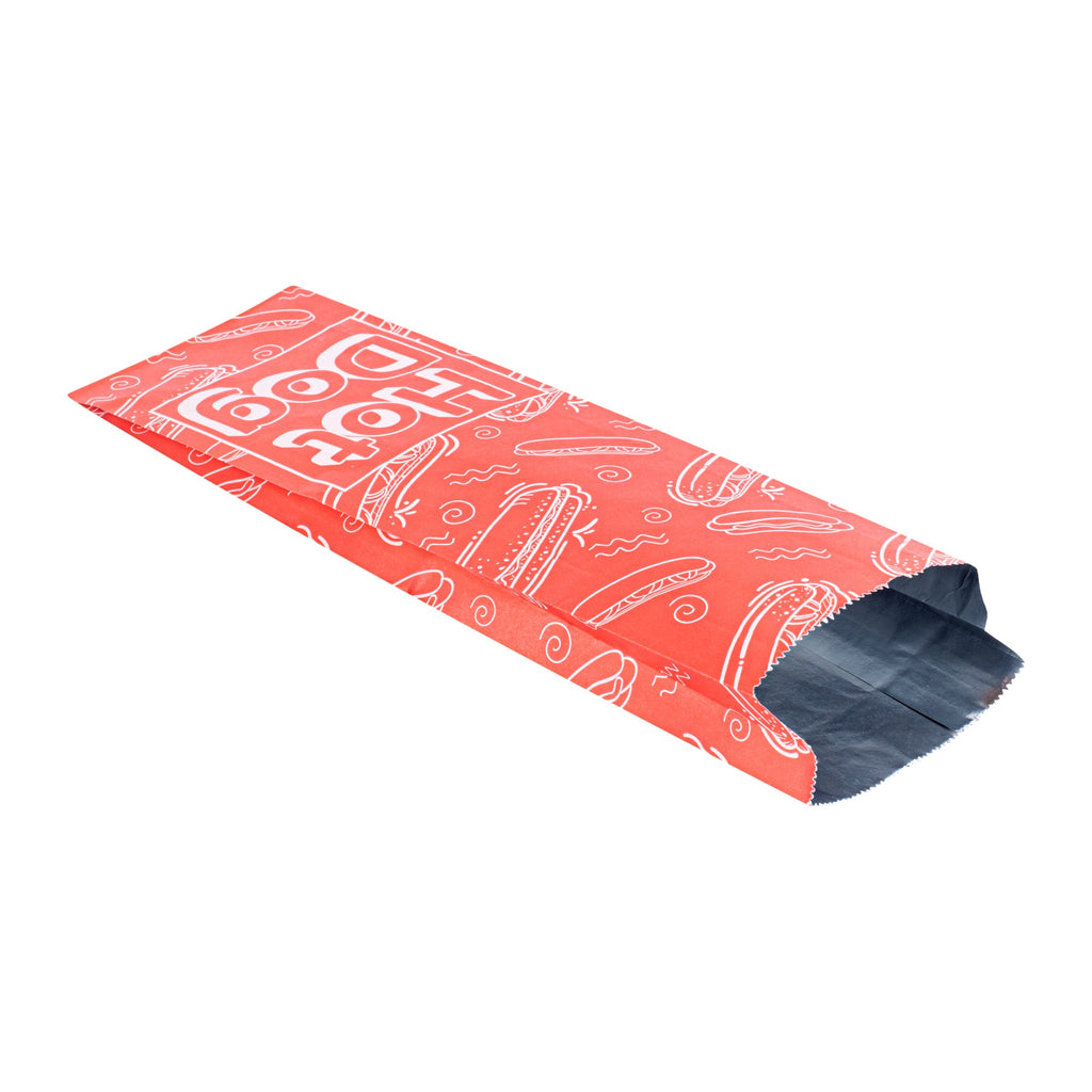 Bag Tek Red Paper Printed Large Hot Dog Foil Bag - 3 3/4" x 1 1/4" x 12" - 100 count box