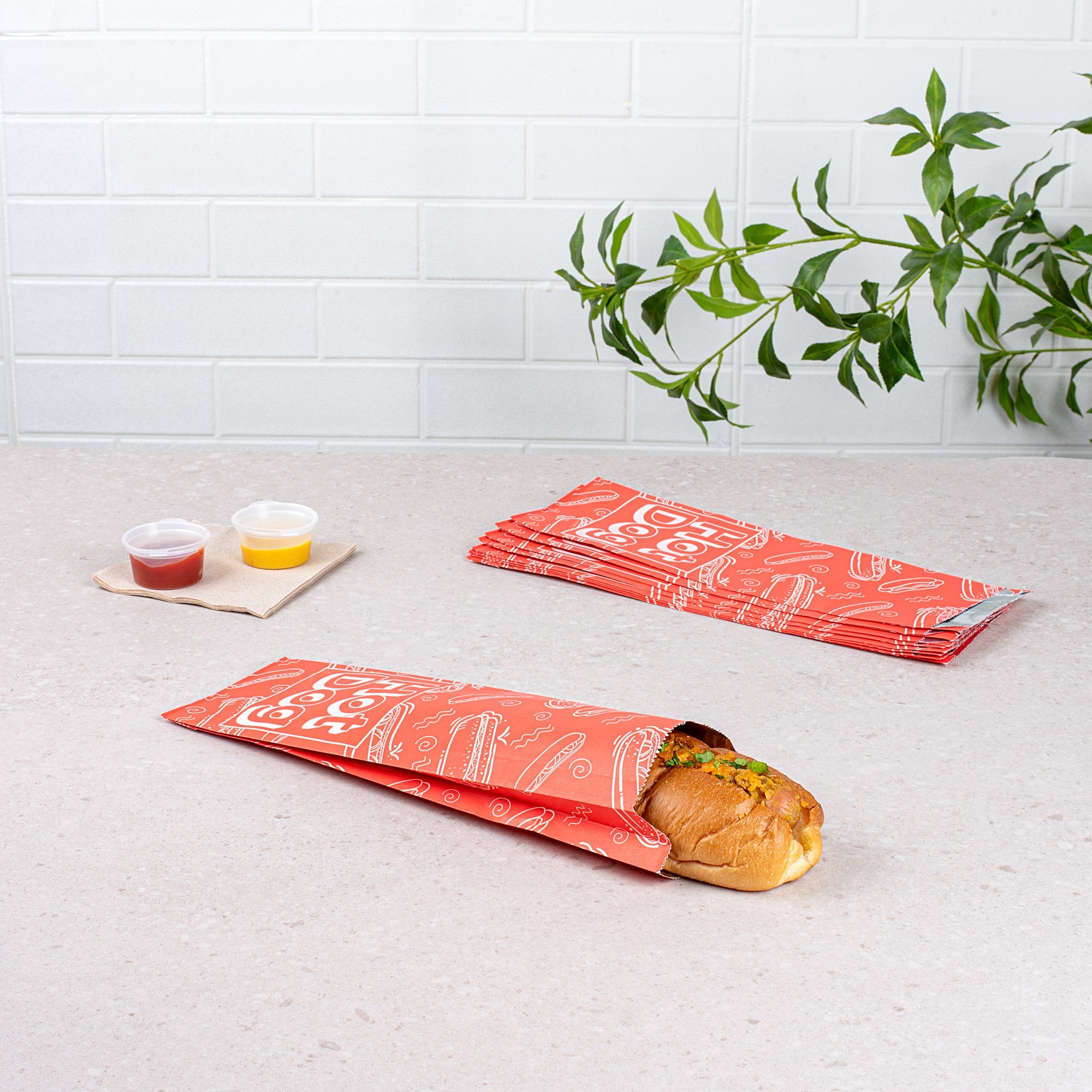 Bag Tek Red Paper Printed Large Hot Dog Foil Bag - 3 3/4" x 1 1/4" x 12" - 100 count box