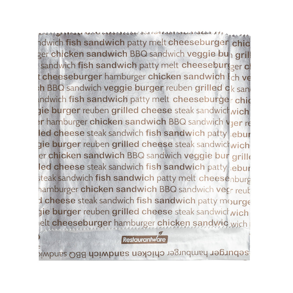 Bag Tek Paper Printed Burger Foil Bag - 6" x 1 1/4" x 6 1/2" - 100 count box