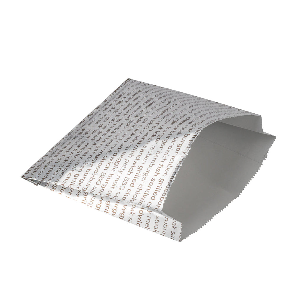 Bag Tek Paper Printed Burger Foil Bag - 6" x 1 1/4" x 6 1/2" - 100 count box