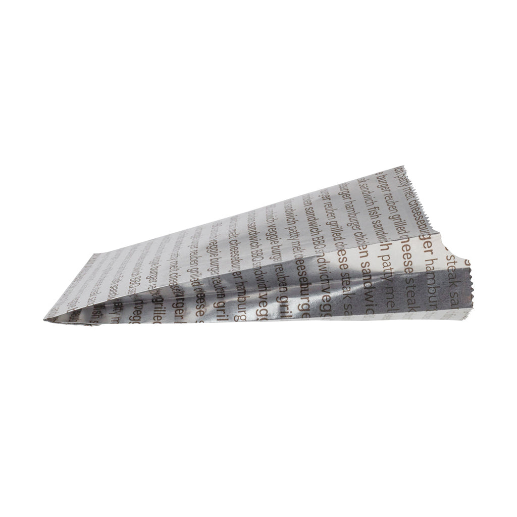 Bag Tek Paper Printed Burger Foil Bag - 6" x 1 1/4" x 6 1/2" - 100 count box