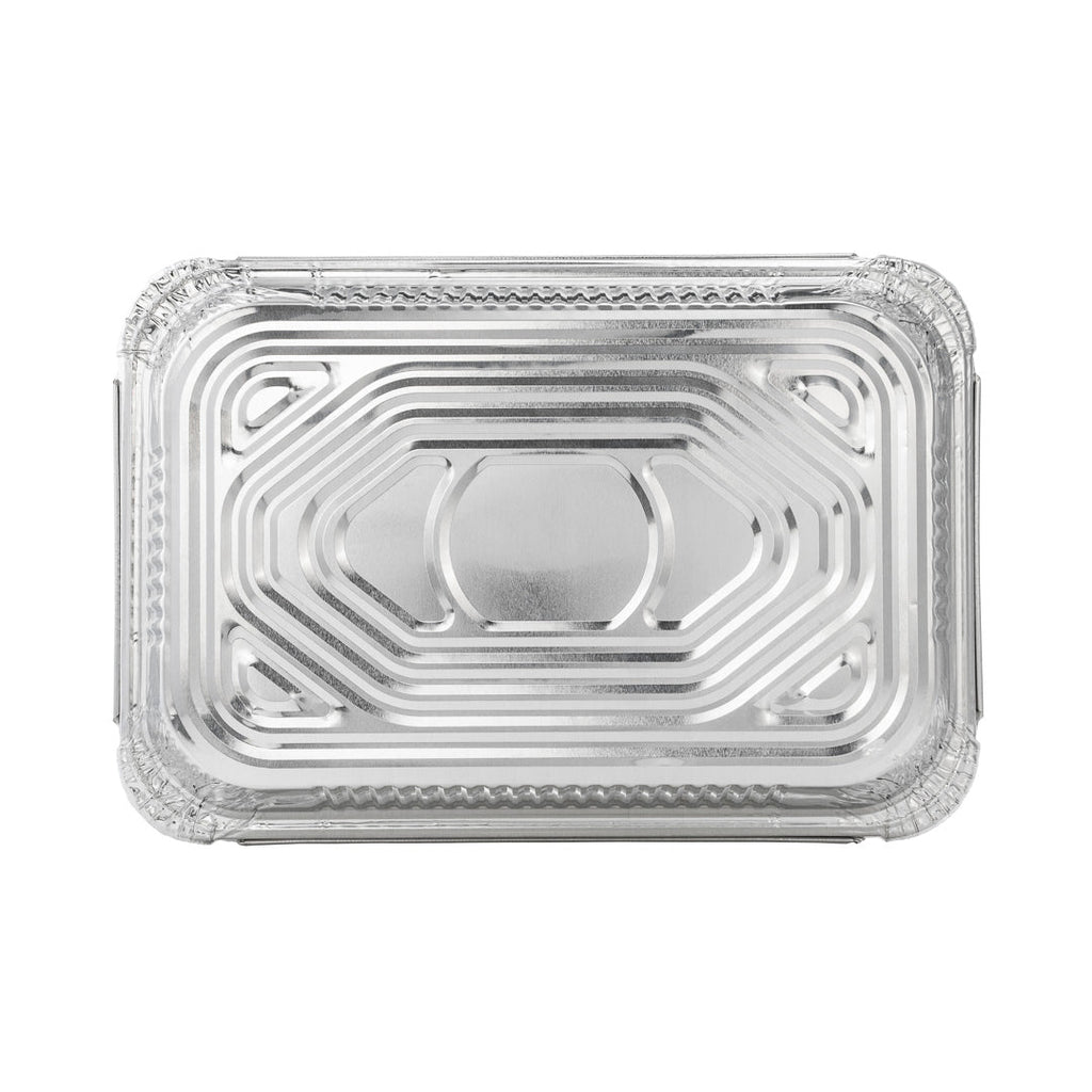 Foil Lux 64 oz Oblong Silver Aluminum 4 lb Take Out Container - 12" x 8 3/4" x 1 3/4" - 100 count box