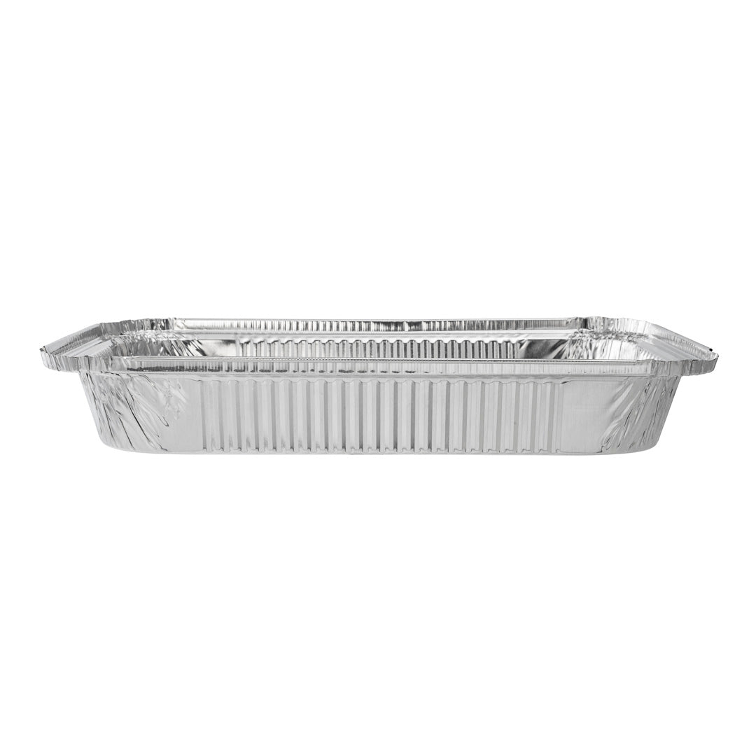 Foil Lux 64 oz Oblong Silver Aluminum 4 lb Take Out Container - 12" x 8 3/4" x 1 3/4" - 100 count box