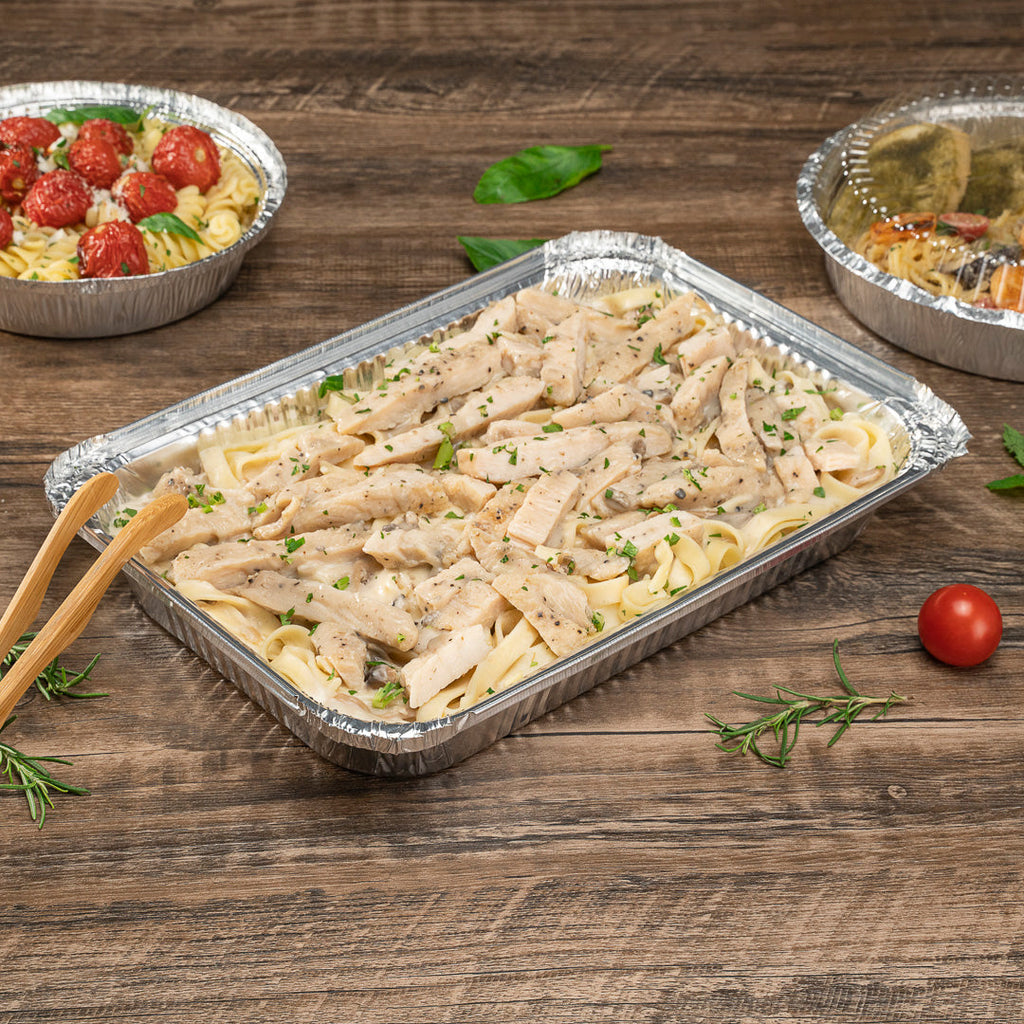 Foil Lux 64 oz Oblong Silver Aluminum 4 lb Take Out Container - 12" x 8 3/4" x 1 3/4" - 100 count box