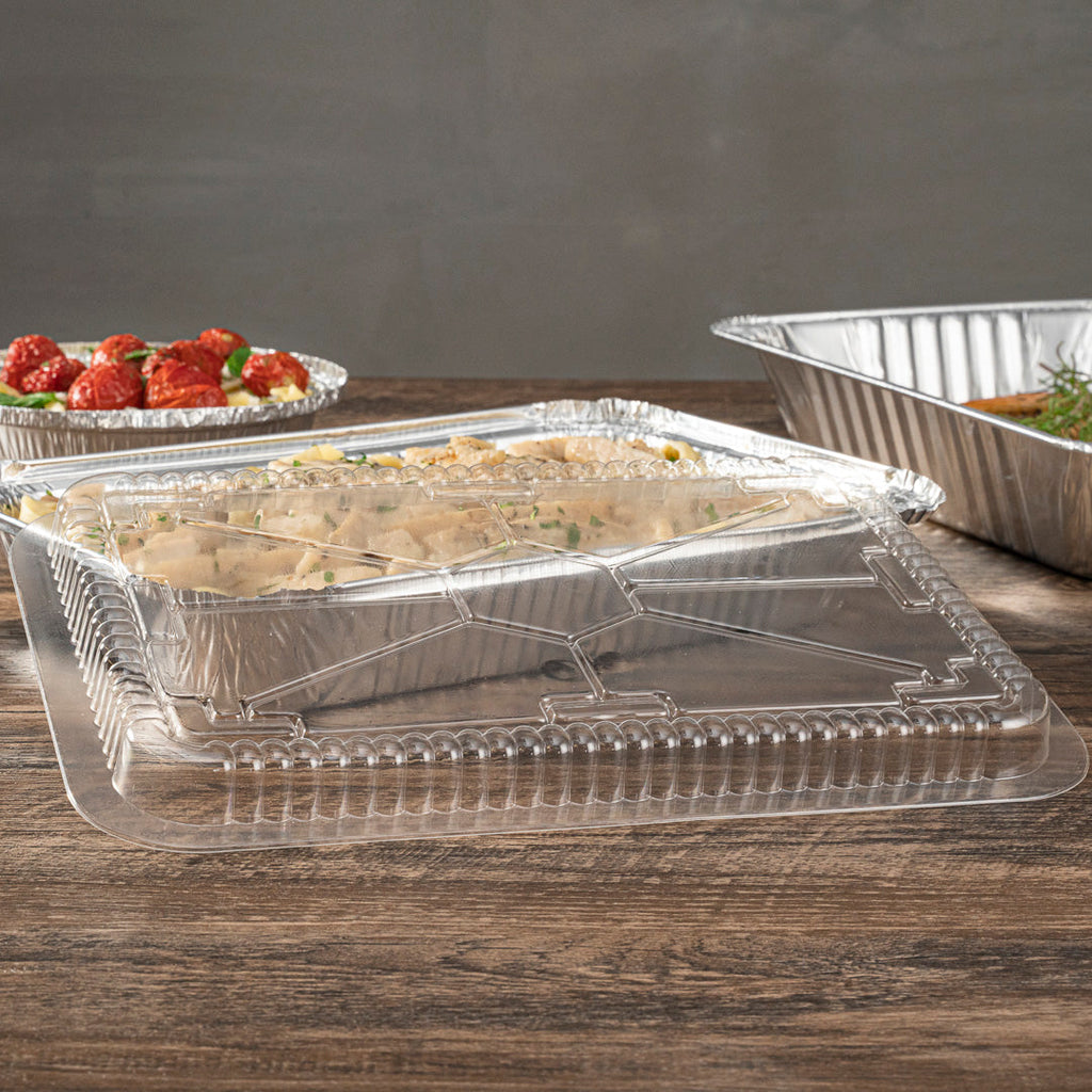 Foil Lux Oblong Clear Plastic Dome Lid - Fits 4 lb Take Out Container - 100 count box