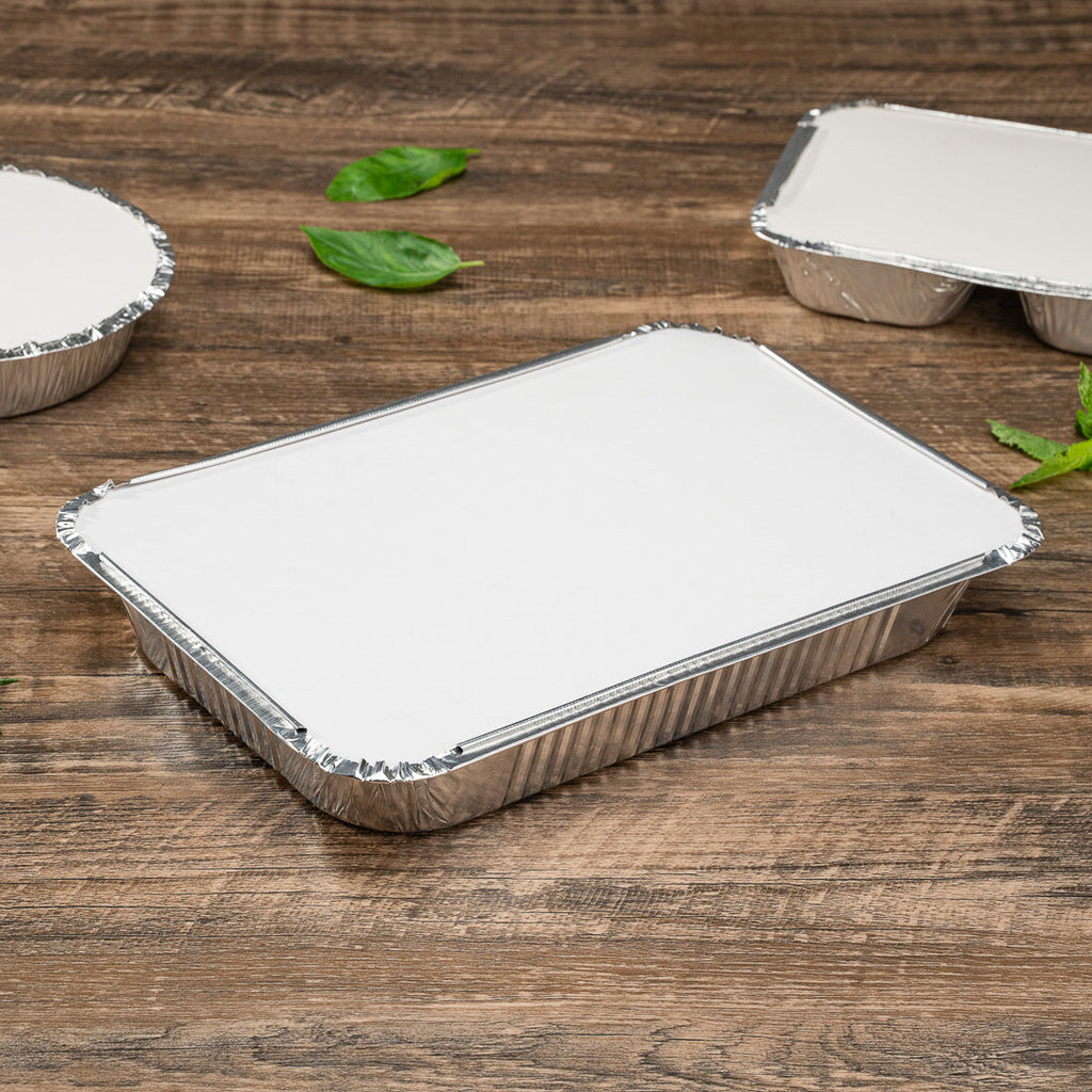 Foil Lux White Paper Flat Foil-Laminated Board Lid - Fits 4 lb Take Out Container - 100 count box