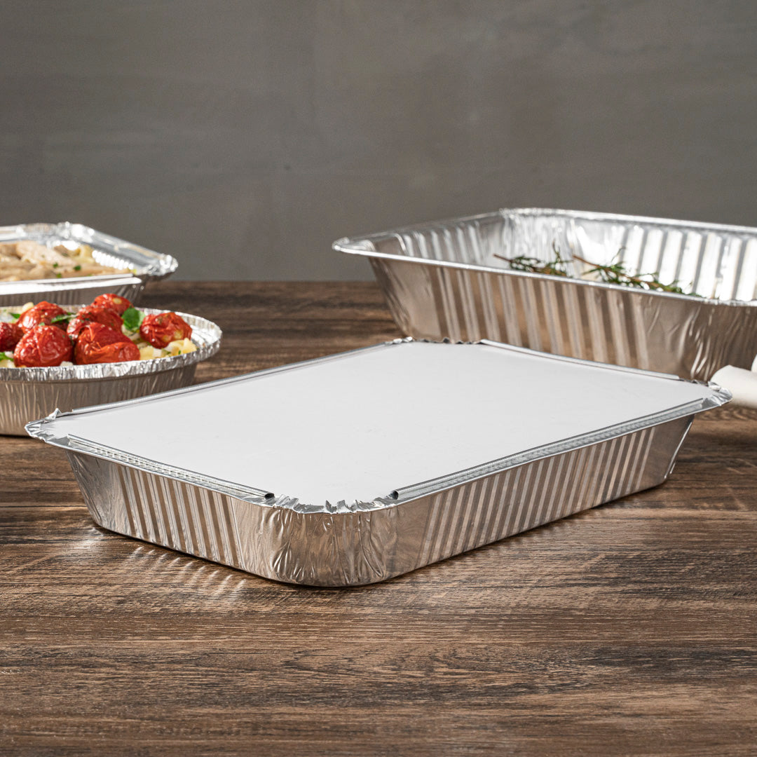 Foil Lux White Paper Flat Foil-Laminated Board Lid - Fits 4 lb Take Out Container - 100 count box