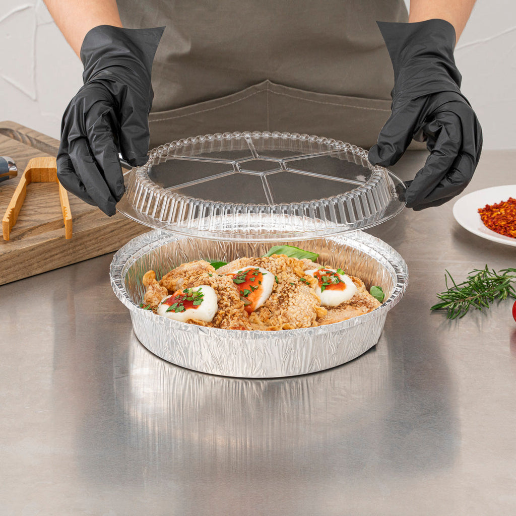 Foil Lux Round Clear Plastic Dome Lid - Fits 9" Take Out Pan - 100 count box