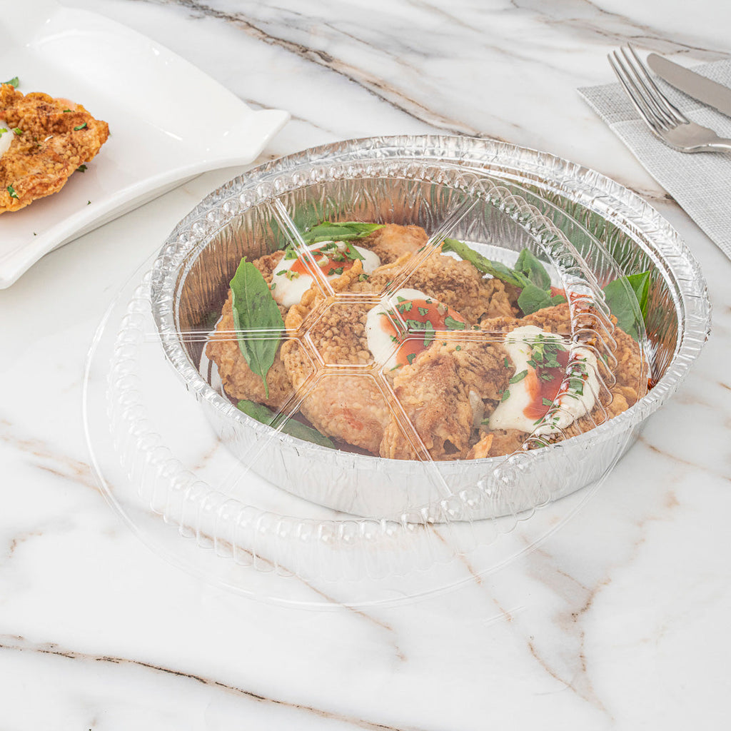 Foil Lux Round Clear Plastic Dome Lid - Fits 9" Take Out Pan - 100 count box