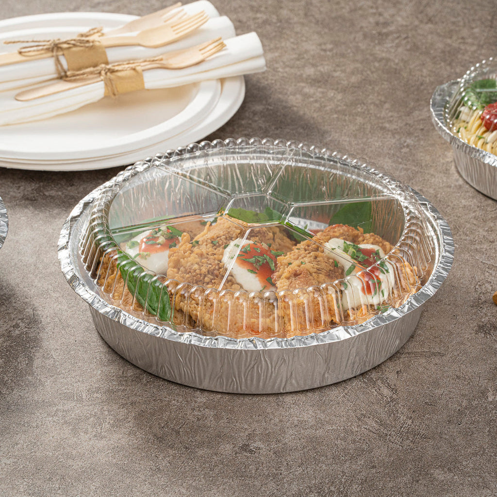 Foil Lux Round Clear Plastic Dome Lid - Fits 9" Take Out Pan - 100 count box