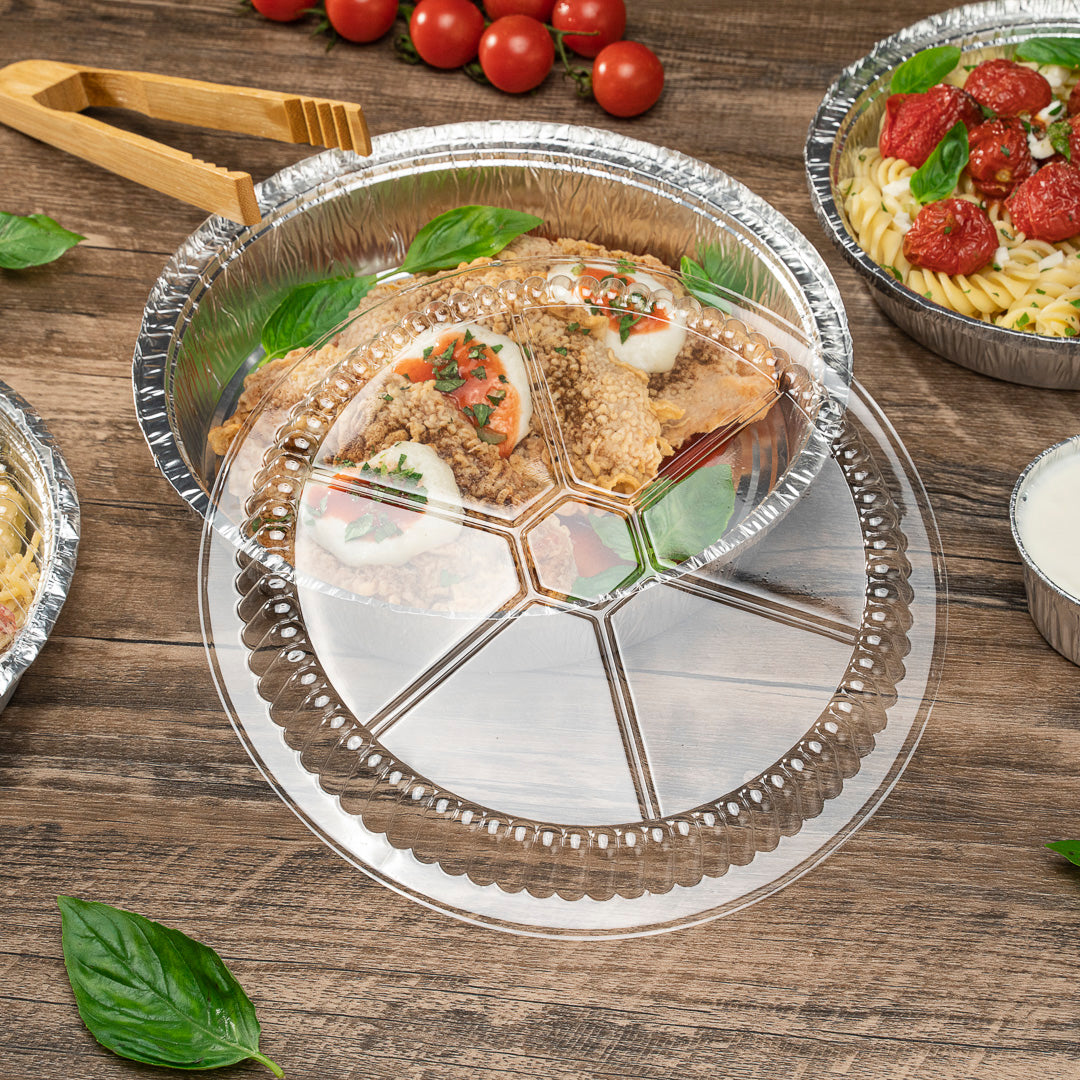 Foil Lux Round Clear Plastic Dome Lid - Fits 9" Take Out Pan - 100 count box