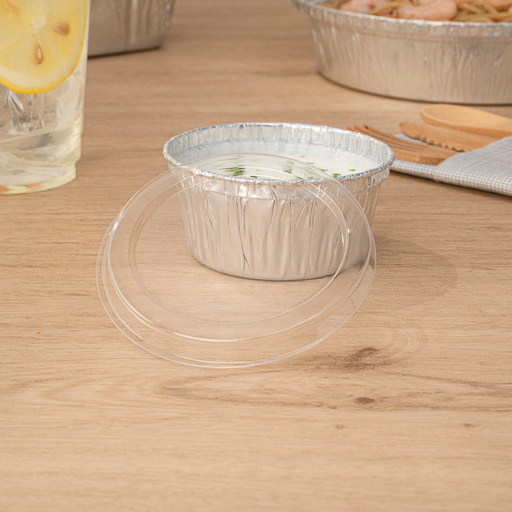 Foil Lux Round Clear Plastic Flat Lid - Fits Ramekin / Portion Cup - 100 count box