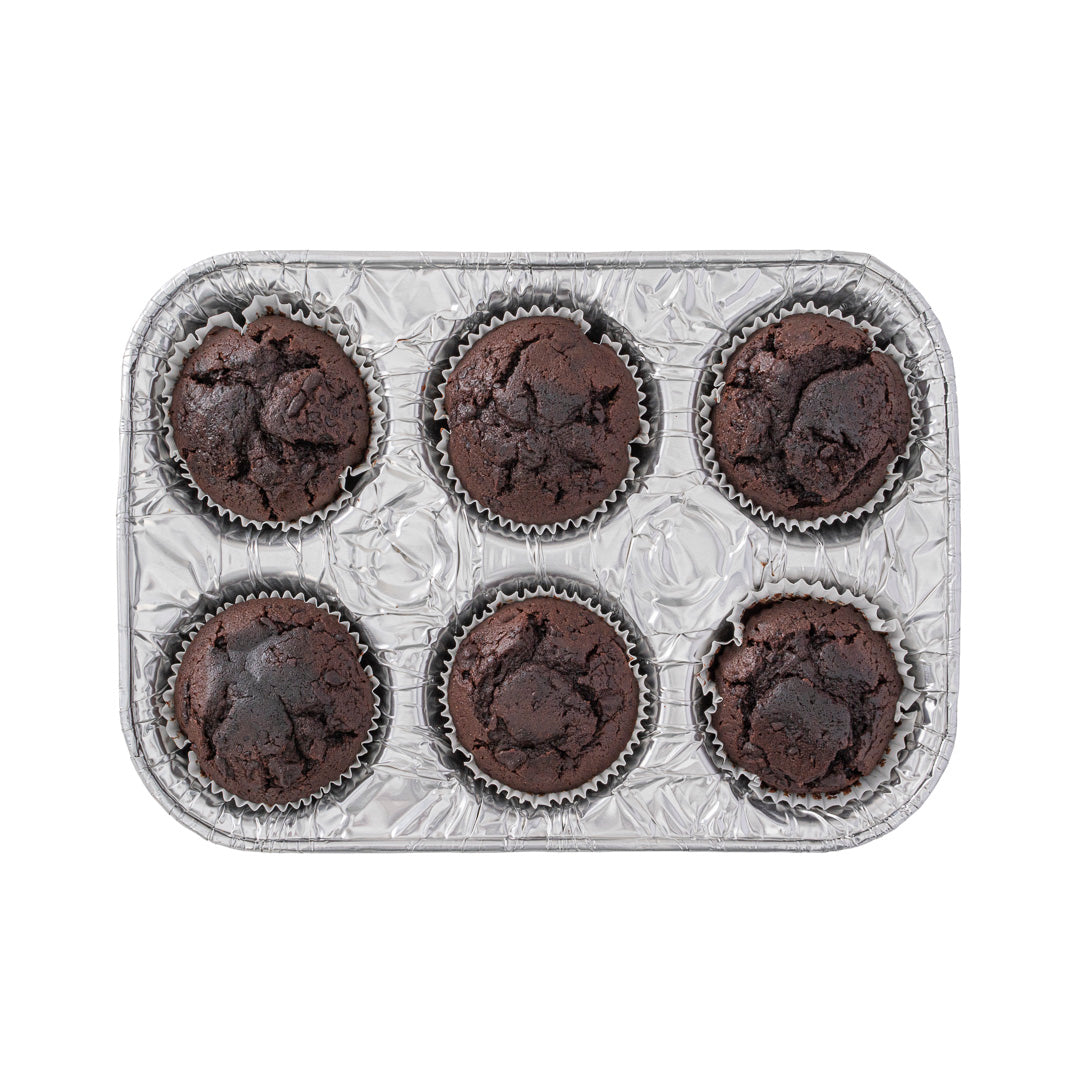 Pastry Tek Silver Aluminum Cupcake / Muffin Pan - 6-Compartment - 9 1/2" x 6 1/2" x 1 1/2" - 25 count box