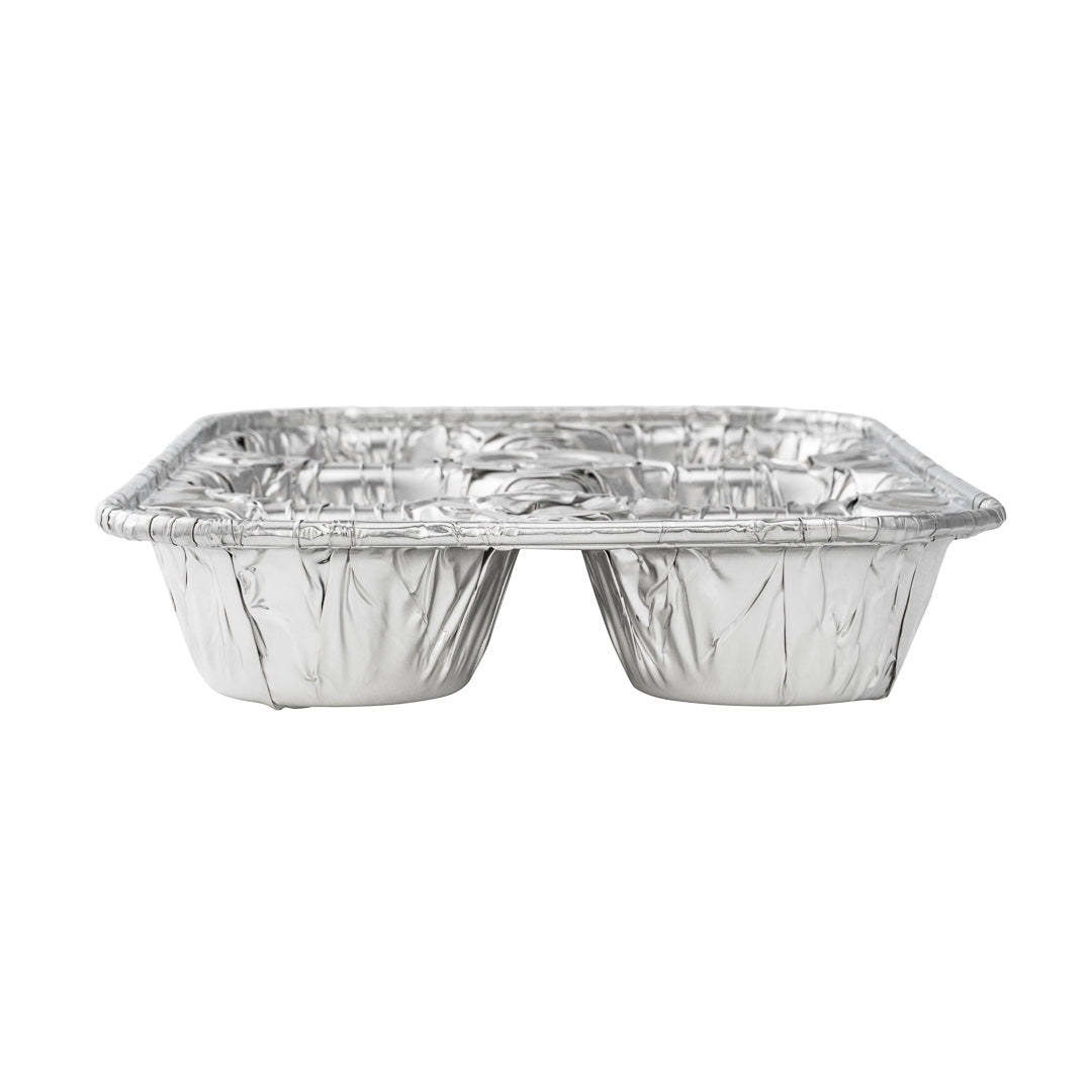 Pastry Tek Silver Aluminum Cupcake / Muffin Pan - 6-Compartment - 9 1/2" x 6 1/2" x 1 1/2" - 25 count box