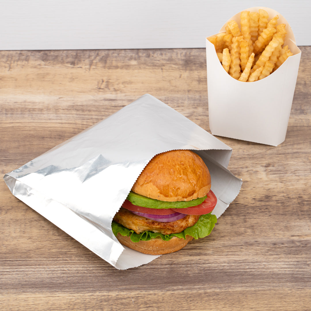 Bag Tek Foil Paper Hot Sandwich Bag - 7 3/4" x 1 3/4" x 7 3/4" - 100 count box