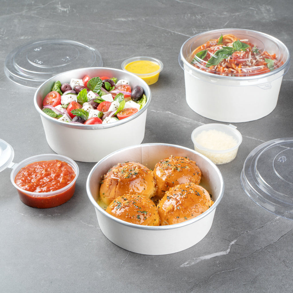 Foil Lux 17 oz White Paper Take Out Container - with Foil Interior - 6" x 6" x 1 3/4" - 50 count box