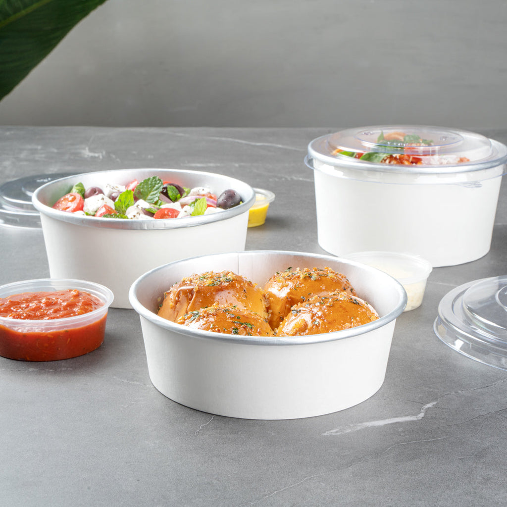 Foil Lux 17 oz White Paper Take Out Container - with Foil Interior - 6" x 6" x 1 3/4" - 50 count box