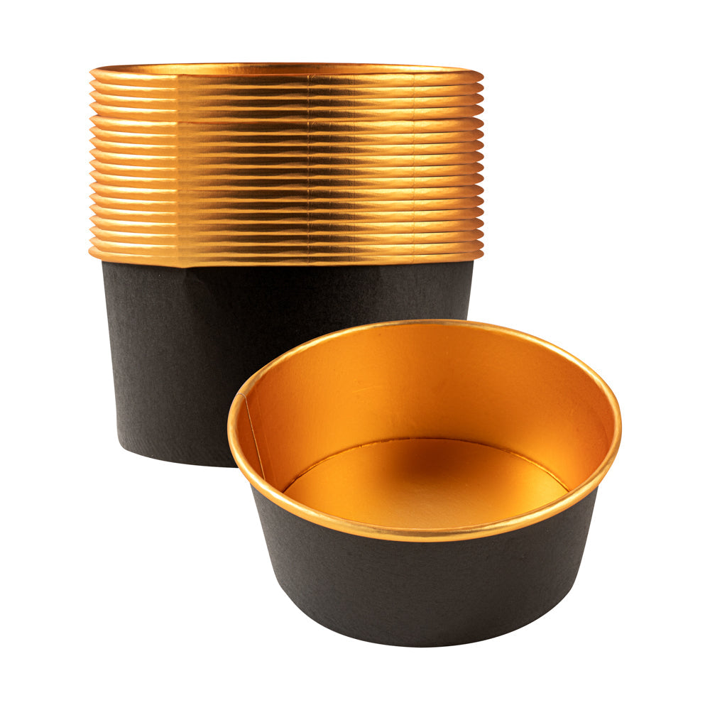 Foil Lux 25 oz Black And Gold Paper Take Out Container - with Foil Interior - 6" x 6" x 2 1/4" - 50 count box