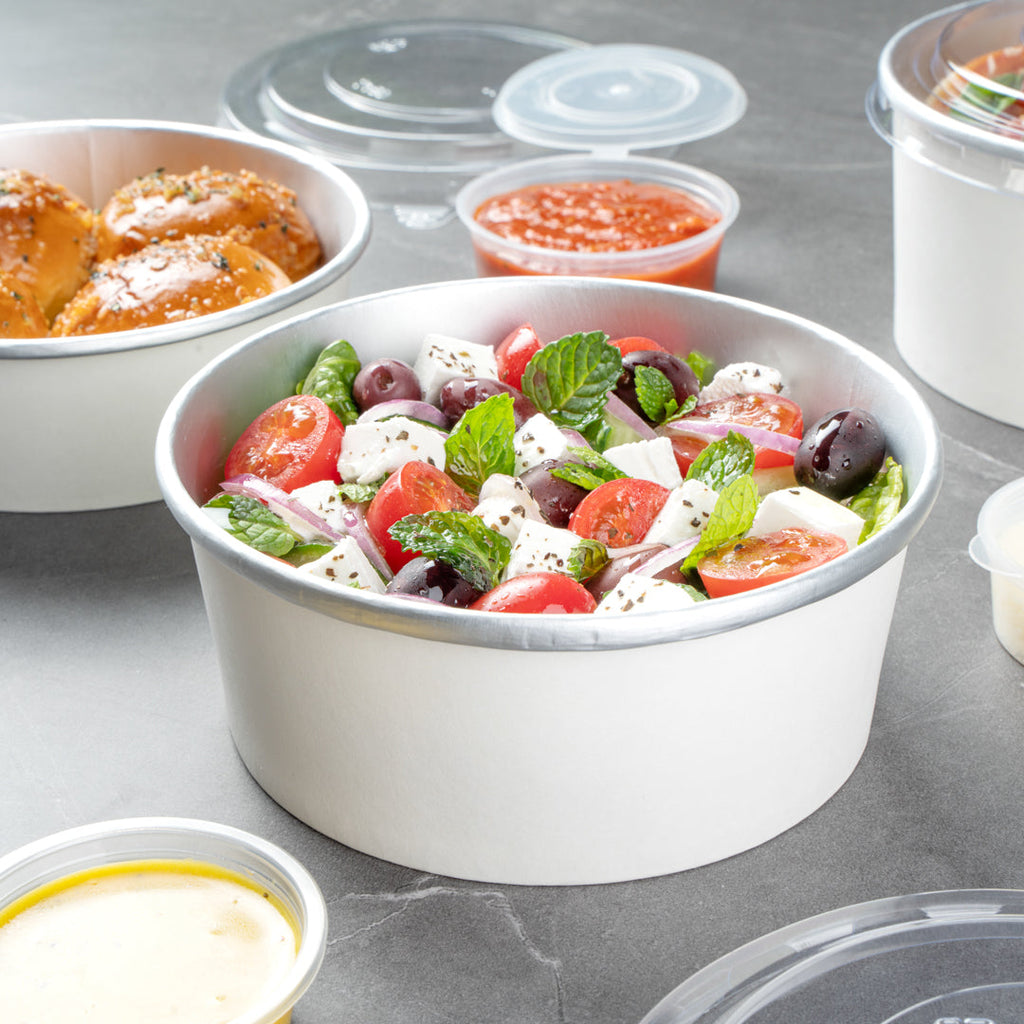 Foil Lux 25 oz White Paper Take Out Container - with Foil Interior - 6" x 6" x 2 1/4" - 200 count box