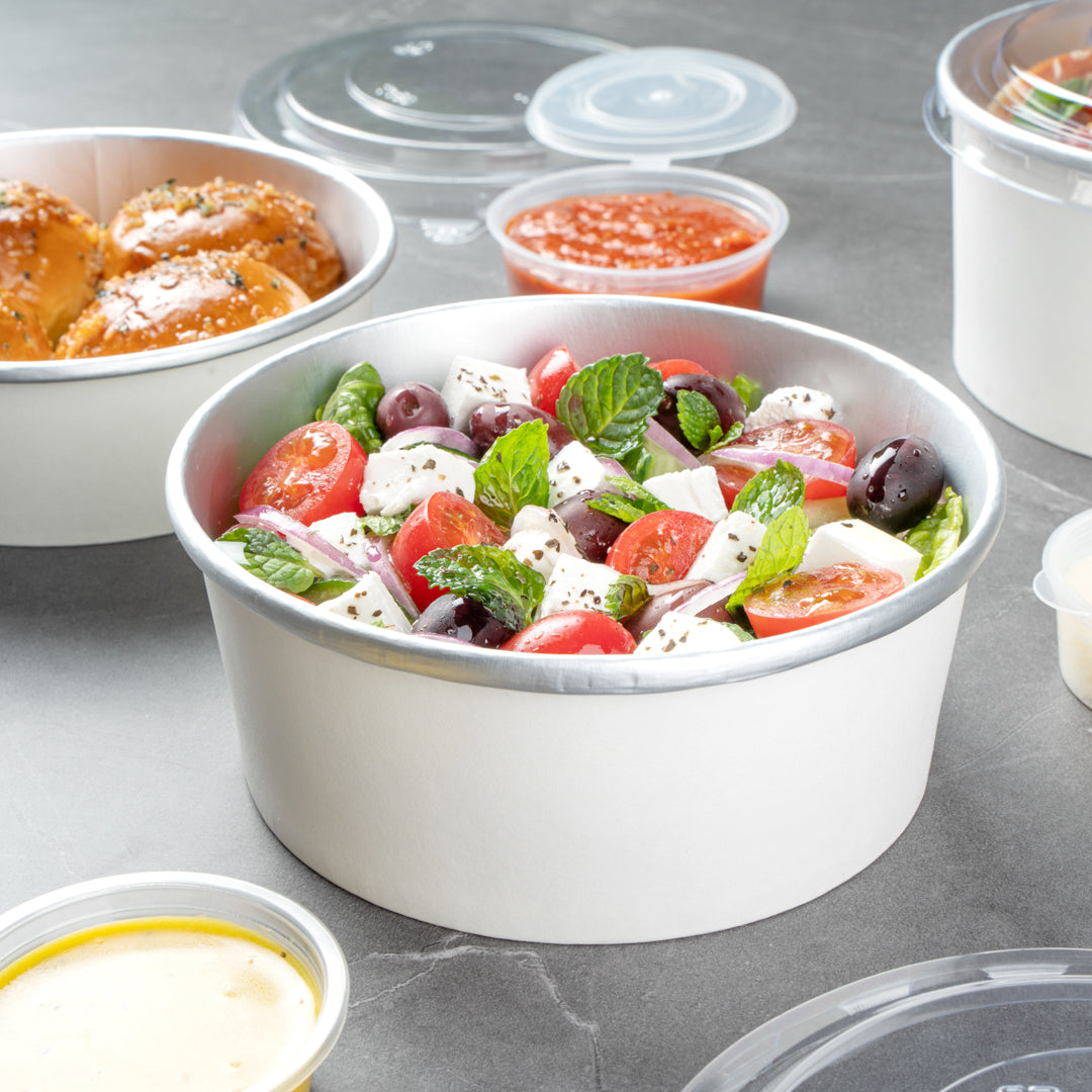 Foil Lux 25 oz White Paper Take Out Container - with Foil Interior - 6" x 6" x 2 1/4" - 50 count box