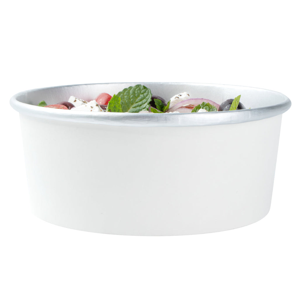 Foil Lux 25 oz White Paper Take Out Container - with Foil Interior - 6" x 6" x 2 1/4" - 50 count box