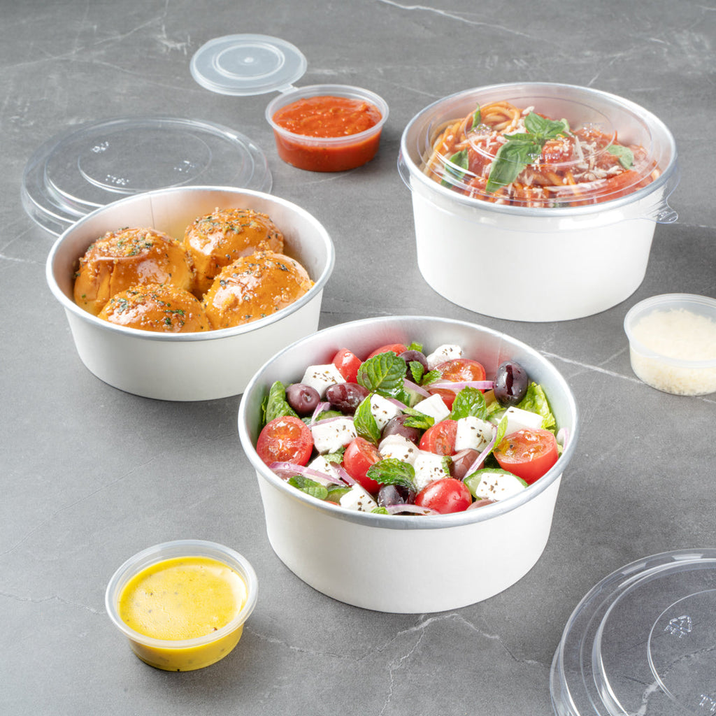 Foil Lux 25 oz White Paper Take Out Container - with Foil Interior - 6" x 6" x 2 1/4" - 50 count box