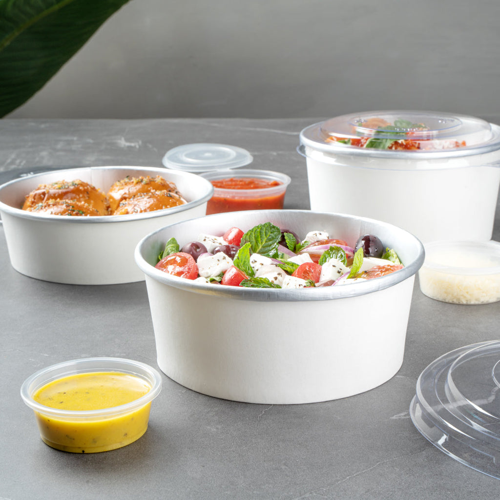 Foil Lux 25 oz White Paper Take Out Container - with Foil Interior - 6" x 6" x 2 1/4" - 200 count box