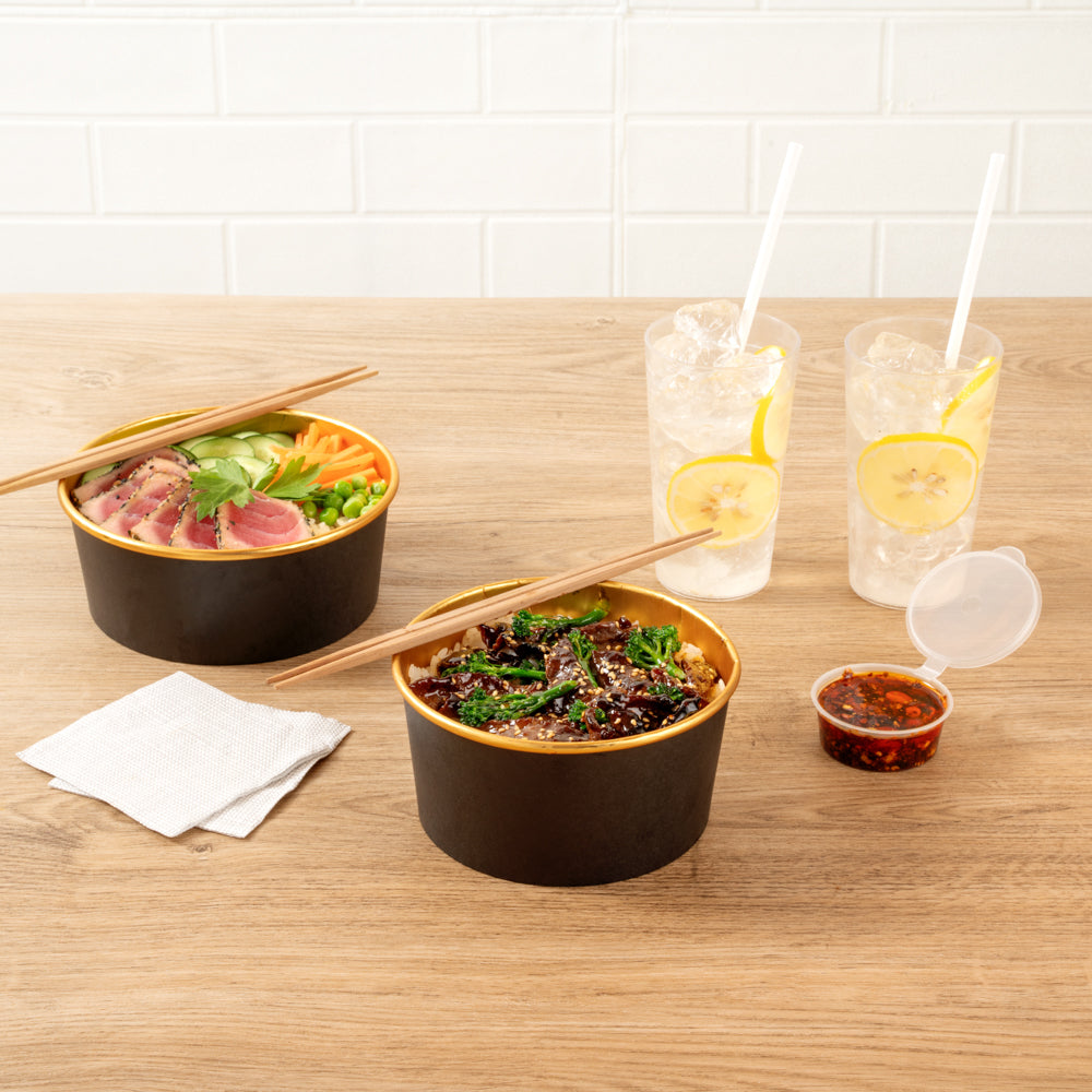 Foil Lux 33 oz Black And Gold Paper Take Out Container - with Foil Interior - 6" x 6" x 3" - 50 count box