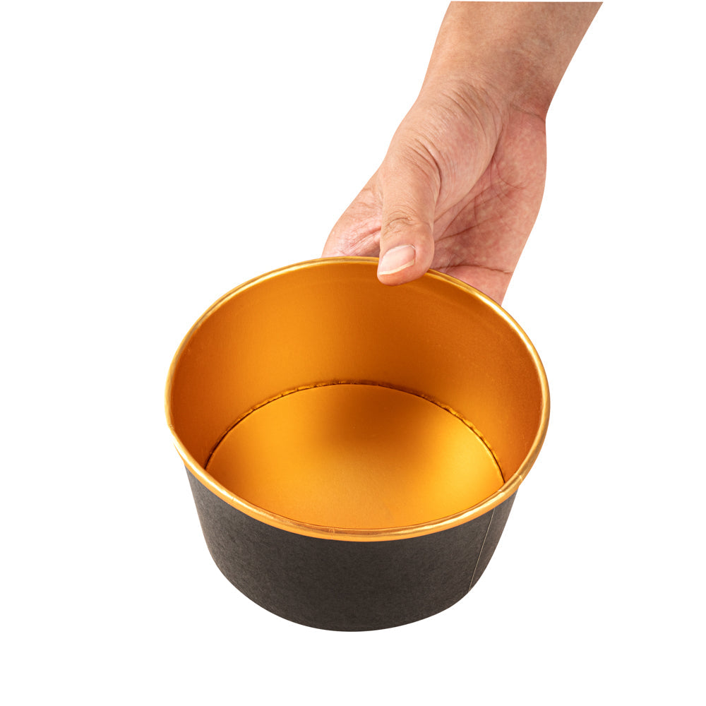 Foil Lux 33 oz Black And Gold Paper Take Out Container - with Foil Interior - 6" x 6" x 3" - 50 count box