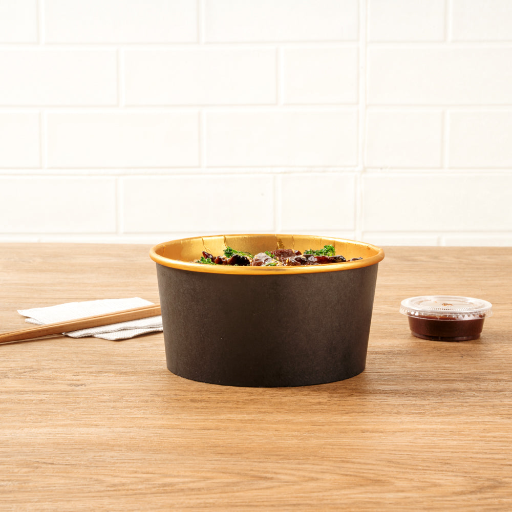 Foil Lux 33 oz Black And Gold Paper Take Out Container - with Foil Interior - 6" x 6" x 3" - 200 count box
