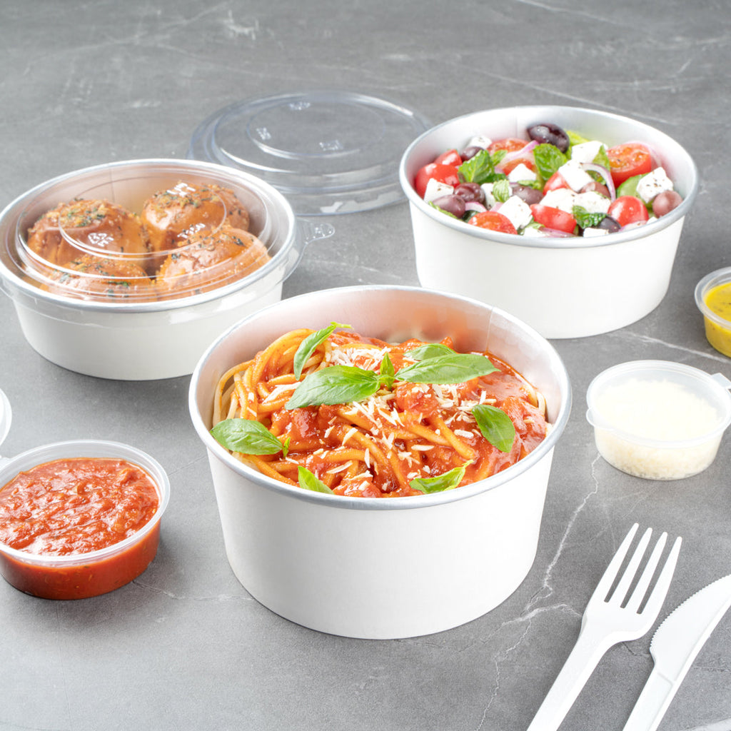 Foil Lux 33 oz White Paper Take Out Container - with Foil Interior - 6" x 6" x 3" - 200 count box