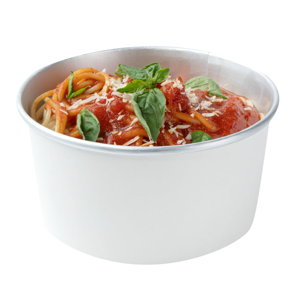 Foil Lux 33 oz White Paper Take Out Container - with Foil Interior - 6" x 6" x 3" - 50 count box
