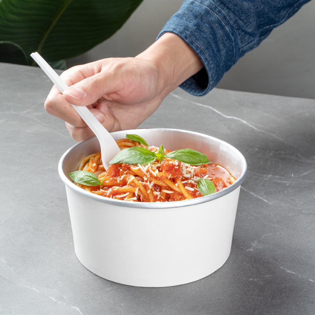 Foil Lux 33 oz White Paper Take Out Container - with Foil Interior - 6" x 6" x 3" - 50 count box