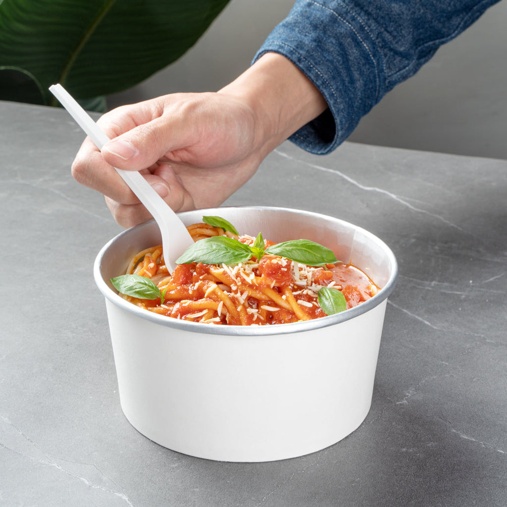 Foil Lux 33 oz White Paper Take Out Container - with Foil Interior - 6" x 6" x 3" - 200 count box