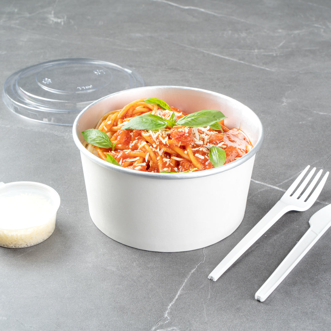 Foil Lux 33 oz White Paper Take Out Container - with Foil Interior - 6" x 6" x 3" - 200 count box