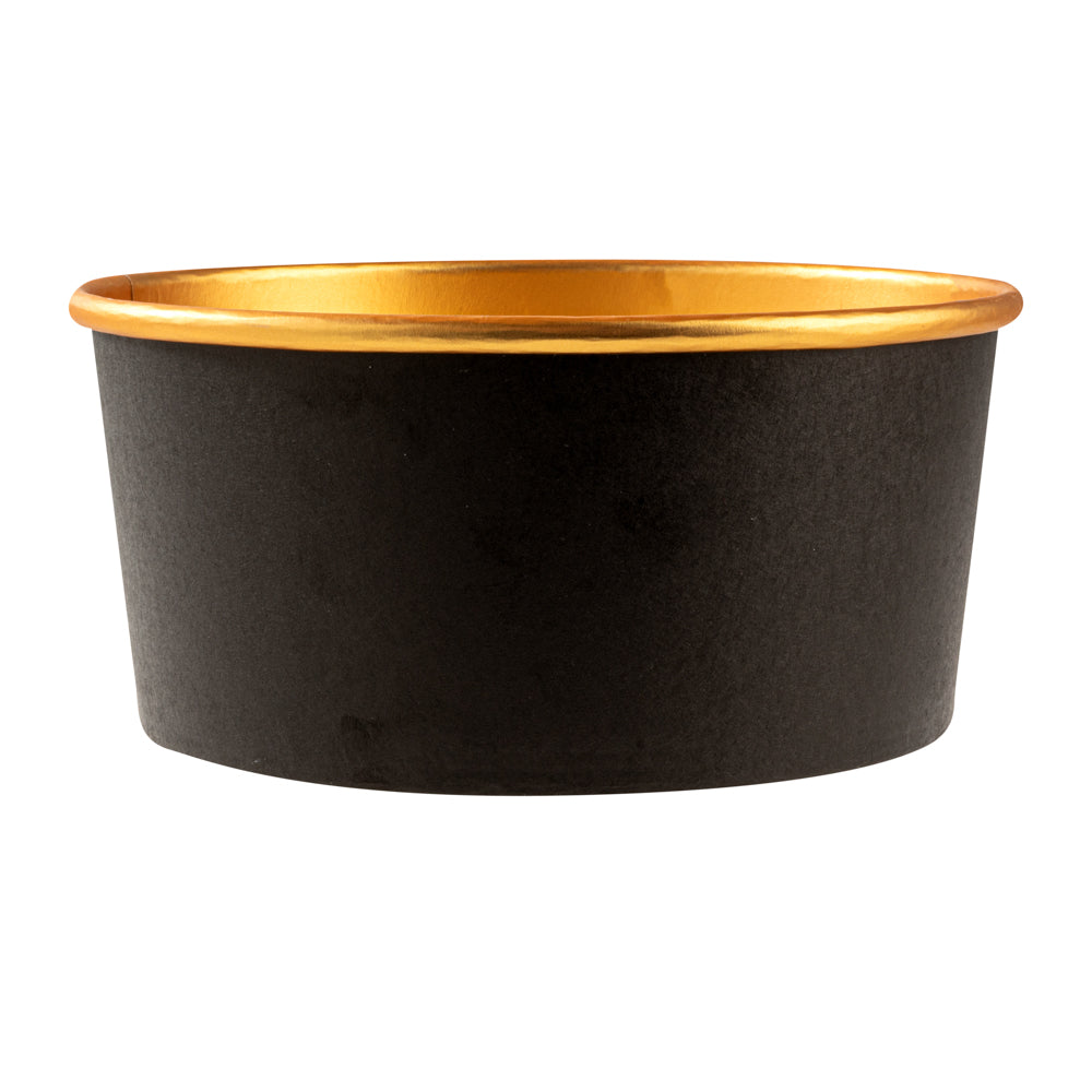 Foil Lux 37 oz Black And Gold Paper Take Out Container - with Foil Interior - 6 1/2" x 6 1/2" x 2 1/2" - 200 count box