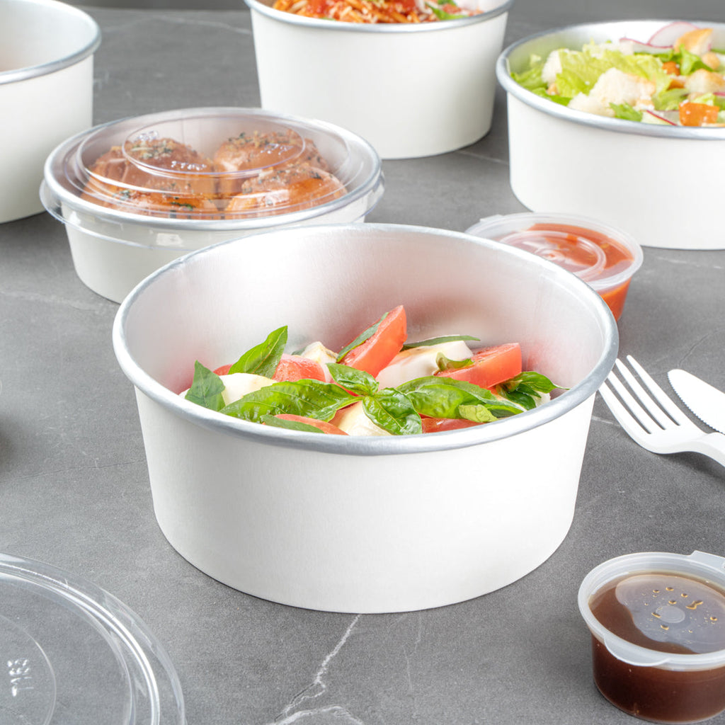 Foil Lux 37 oz White Paper Take Out Container - with Foil Interior - 6 1/2" x 6 1/2" x 2 1/2" - 50 count box