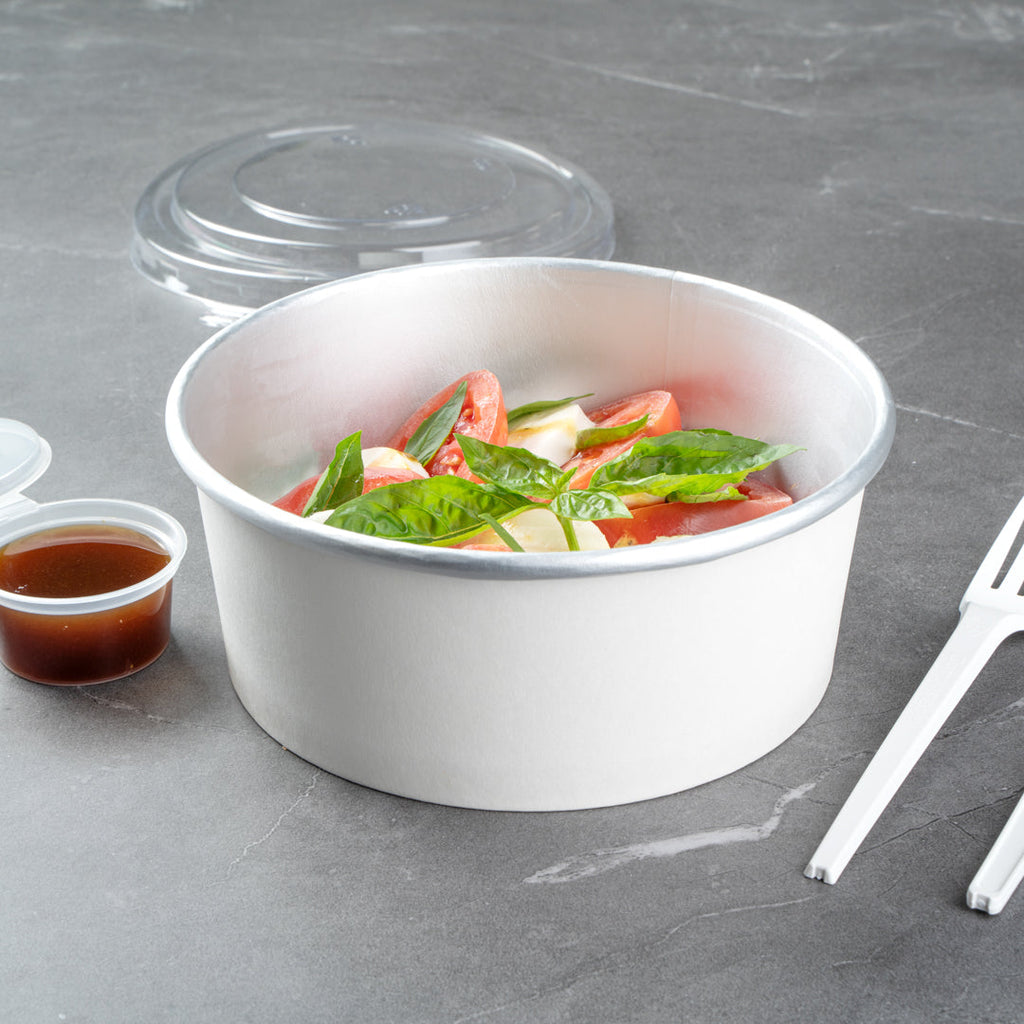 Foil Lux 37 oz White Paper Take Out Container - with Foil Interior - 6 1/2" x 6 1/2" x 2 1/2" - 50 count box
