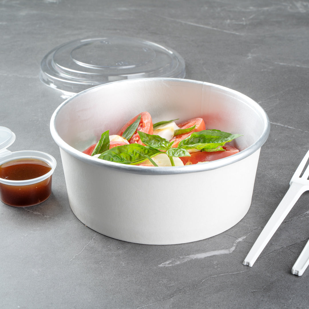 Foil Lux 37 oz White Paper Take Out Container - with Foil Interior - 6 1/2" x 6 1/2" x 2 1/2" - 50 count box