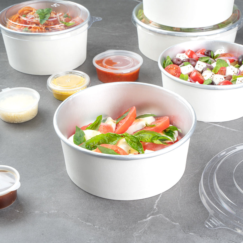 Foil Lux 37 oz White Paper Take Out Container - with Foil Interior - 6 1/2" x 6 1/2" x 2 1/2" - 50 count box