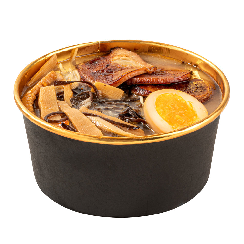 Foil Lux 42 oz Black And Gold Paper Take Out Container - with Foil Interior - 6 1/2" x 6 1/2" x 3" - 50 count box