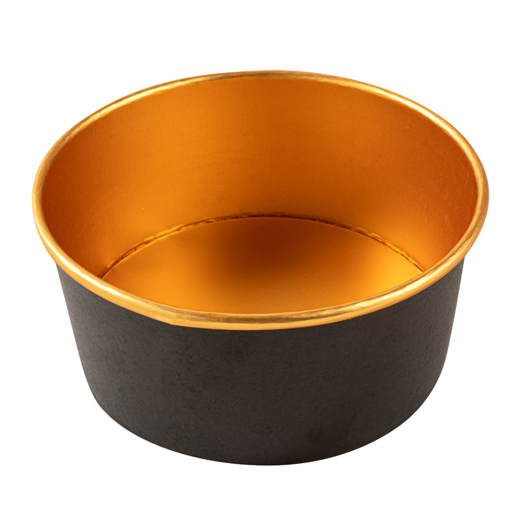 Foil Lux 42 oz Black And Gold Paper Take Out Container - with Foil Interior - 6 1/2" x 6 1/2" x 3" - 200 count box