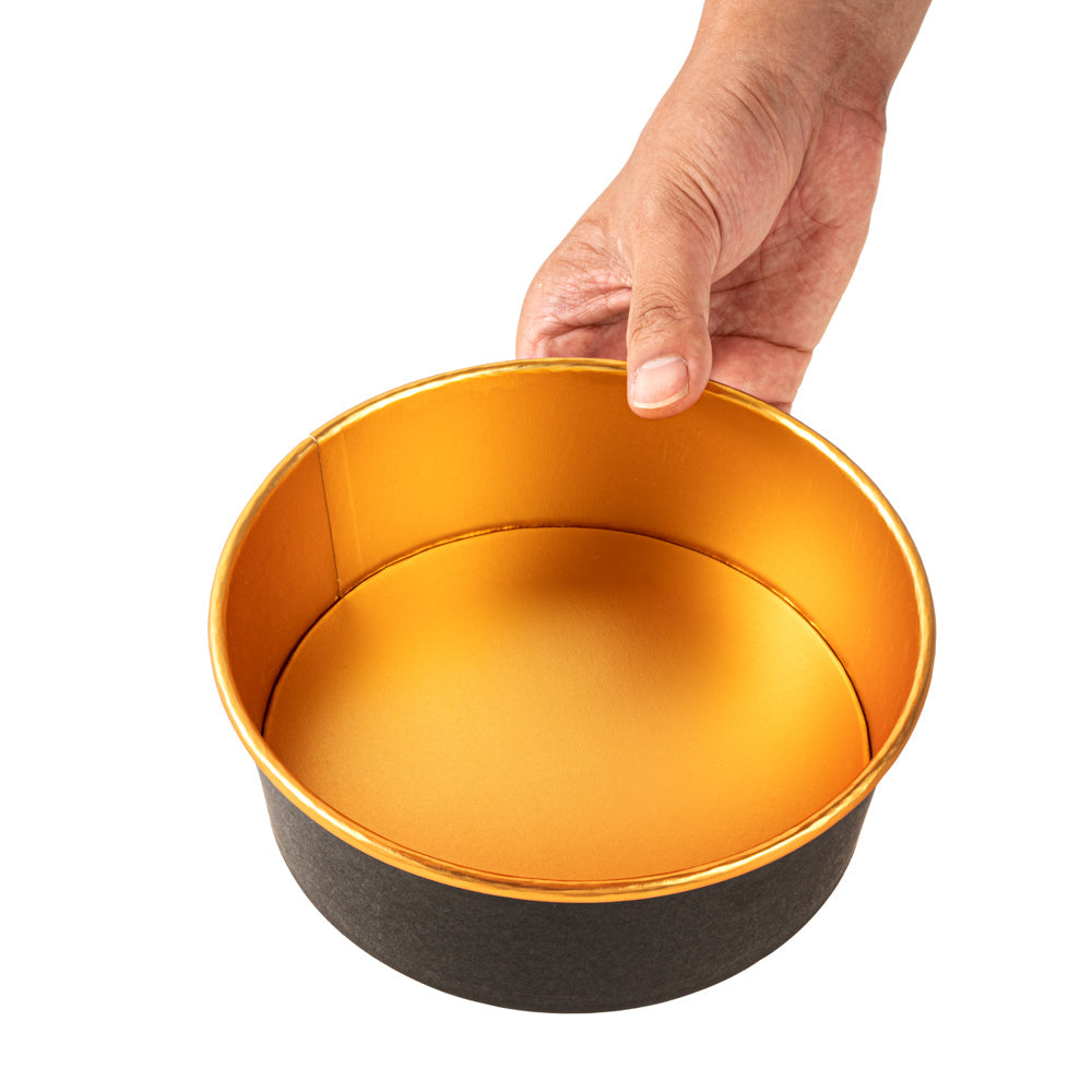 Foil Lux 45 oz Black And Gold Paper Take Out Container - with Foil Interior - 7 1/4" x 7 1/4" x 2 1/2" - 50 count box