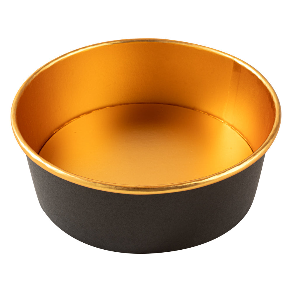 Foil Lux 45 oz Black And Gold Paper Take Out Container - with Foil Interior - 7 1/4" x 7 1/4" x 2 1/2" - 50 count box